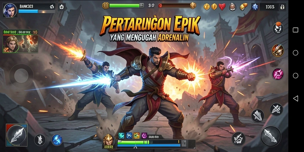 Tampilan gameplay BANK303 dengan aksi pertarungan yang mendebarkan.