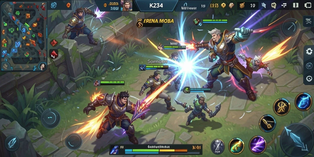 Gameplay seru K234 dengan pertarungan MOBA yang intens.