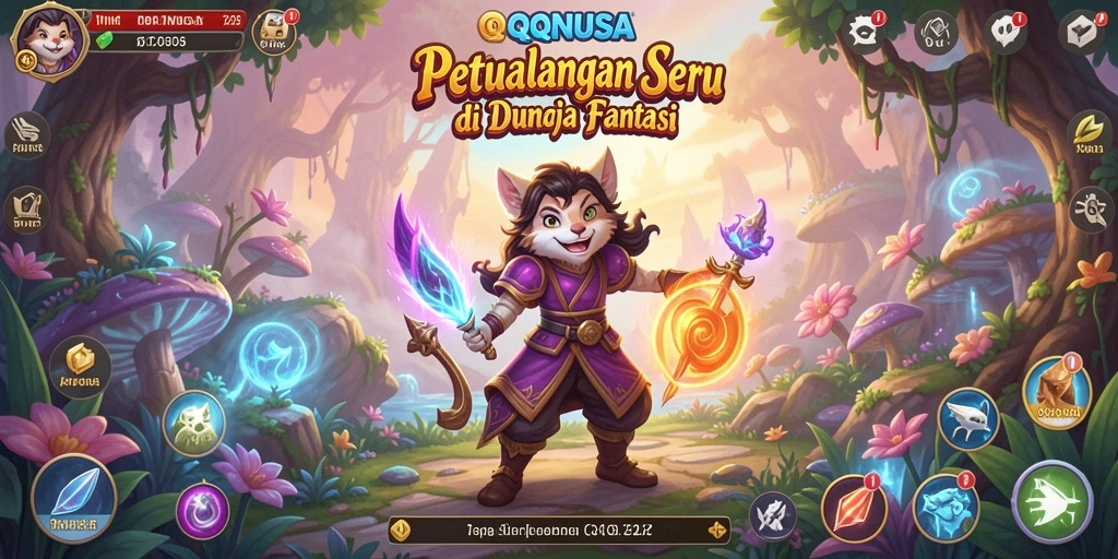 Tangkapan layar QQNUSA menampilkan aksi dan eksplorasi dalam gameplay petualangan.
