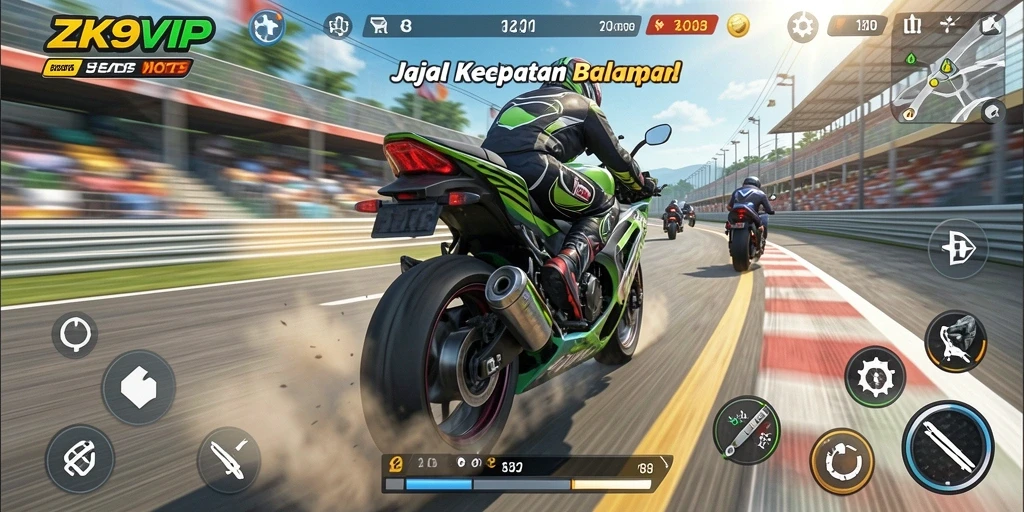 Gameplay ZK9VIP menampilkan aksi balap motor yang mendebarkan.